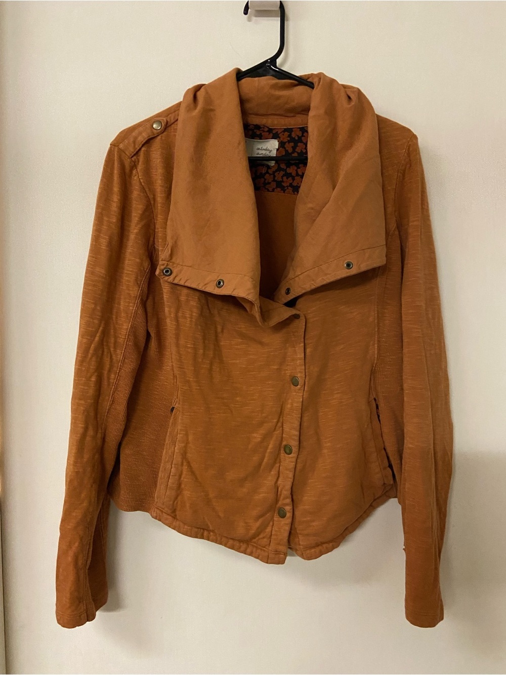 Anthropologie Saturday Sunday TAVI Rust Asymmetric Cotton Moto Jacket L -FLAW-